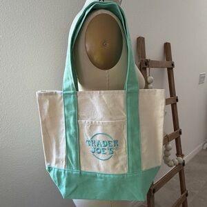 Trader Joe's Limited Edition Pastel Mini Mint Green Canvas Tote Bag